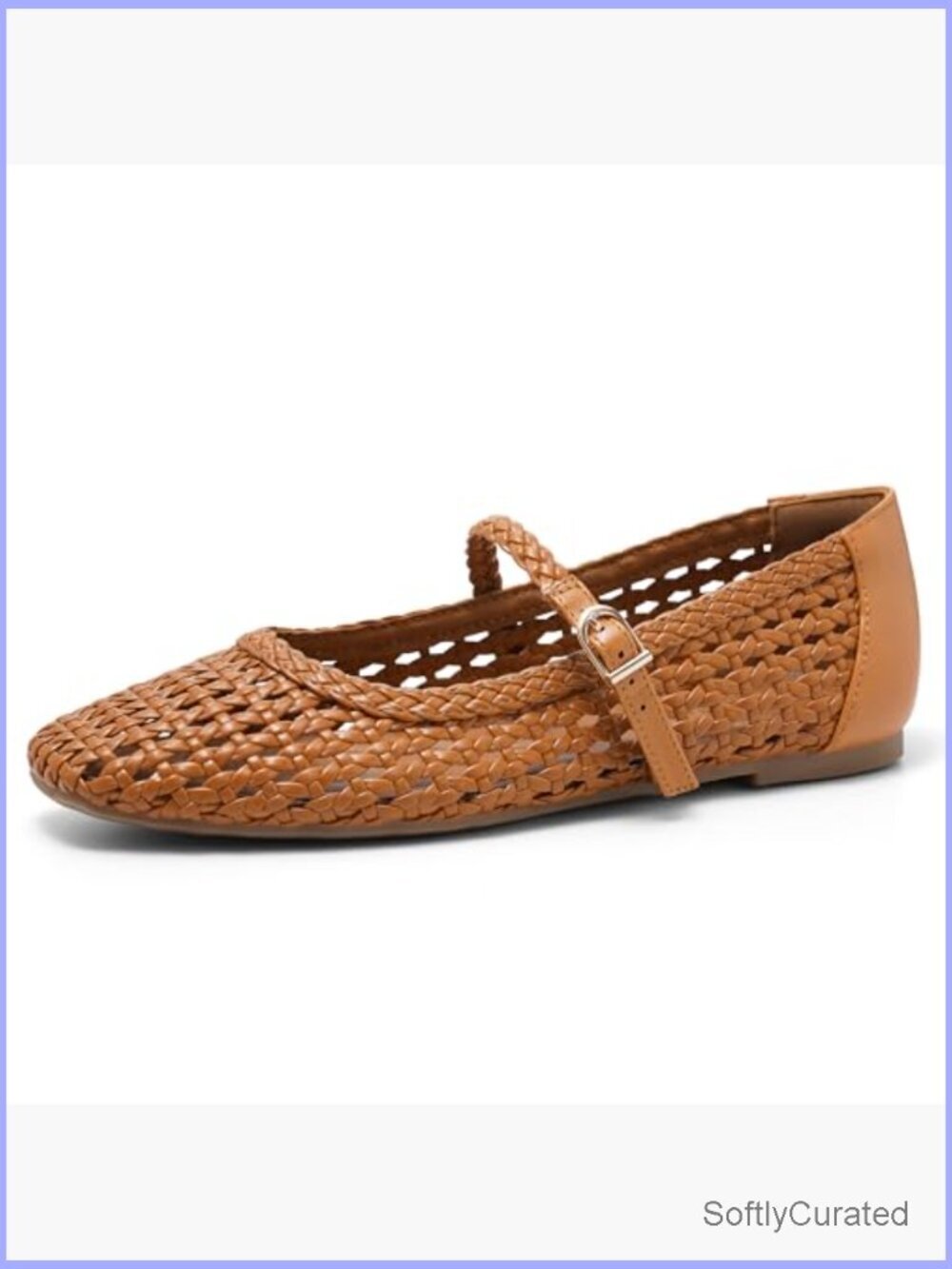 Square Toe Mary Jane Ballet Flats Woven Synthetic Leather Comfortable Dress - Picture 3 of 6